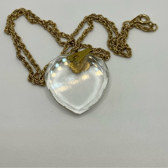 Clear Heart Crystal Pendant With Red Rhinestone And Chain - Picture 4 of 13